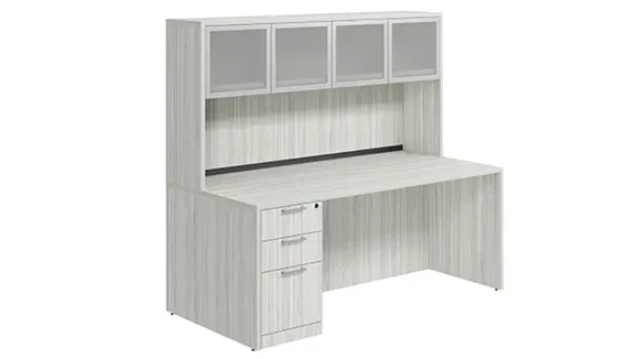 Desk 66in W x 24in D with Hutch and 1 Pedestal