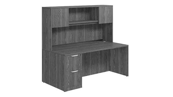 Desk 71in W x 36in D with 2 Drawer Pedestal and Wood Hutch with 2 Doors