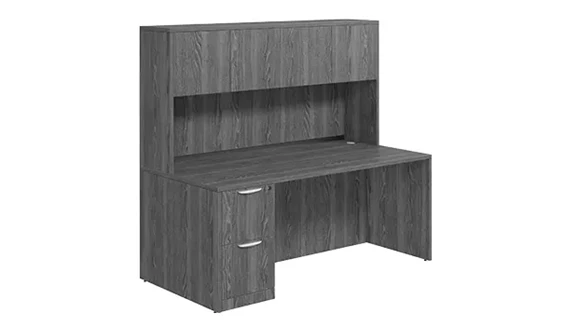 Desk 71in W x 24in D with 2 Drawer Pedestal and Wood Hutch with 4 Doors