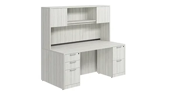 Desk 60in W x 30in D with Double Pedestal and Wood Hutch with 2 Doors