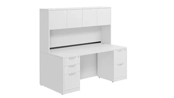 Desk 60in W x 24in D with Double Pedestal and Wood Hutch with 4 Doors