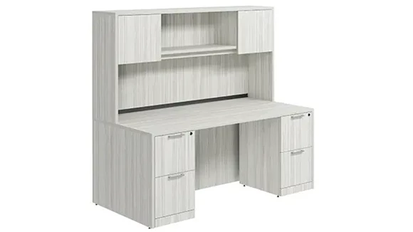 Desk 60in W x 30in D with Two 2 Drawer Pedestals and Wood Hutch with 2 Doors