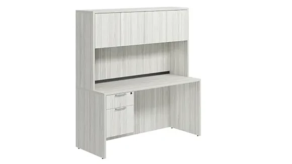 Desk 71in W x 30in D with Hanging Pedestal and Wood Hutch with 4 Doors