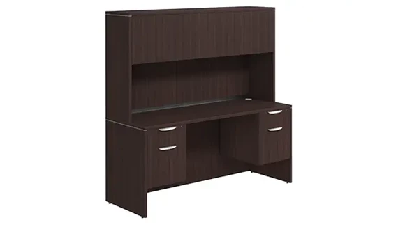 Desk 71in W x 30in D with Double Hanging Pedestals and Wood Hutch with 4 Doors