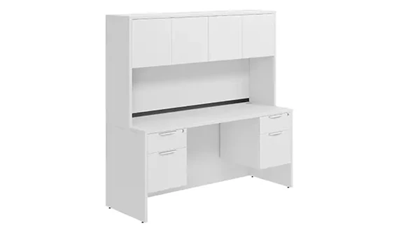 Desk 66in W x 24in D with Double Hanging Pedestals and Wood Hutch with 4 Doors