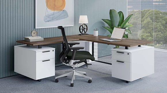 L-Desk 72in W x 72in D with 2 Pedestals