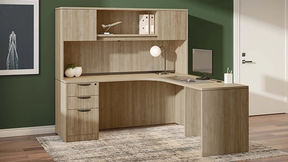 71in x 83in Curve Corner Slim Single BBF Ped L-Desk - 2 Dr Wood Hutch