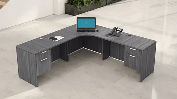 Corner Workstation 90in W x 90in D with 2 Pedestals and Keyboard Tray