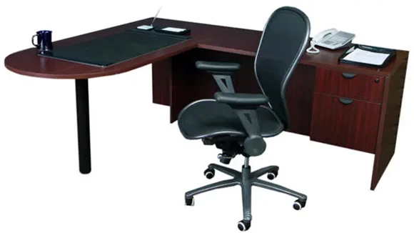 Bullet-End L-Desk 66in W x 78in D with 1 Pedestal