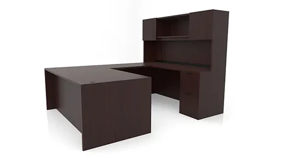 U-Desk 72in W x 96in D with Hutch and 2 Pedestals