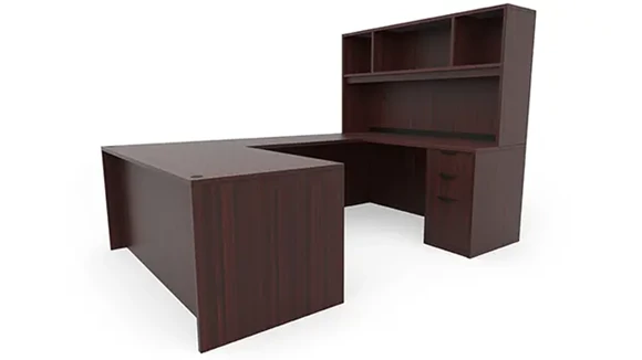 U-Desk 66in W x 96in D with Hutch and 2 Pedestals