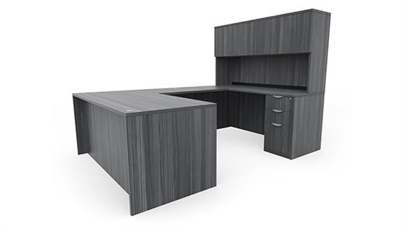 66in x 96in Double Pedestal U-Desk with 4 Door Hutch 