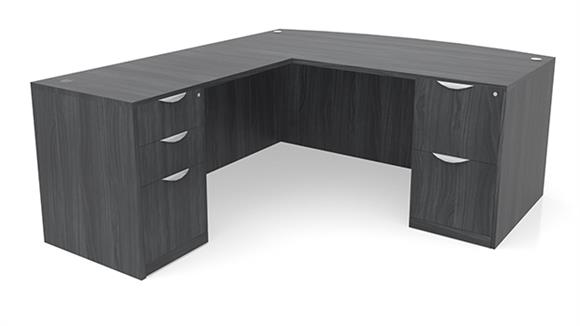 72in x 83in Bow Front Double Pedestal L-Shaped Desk