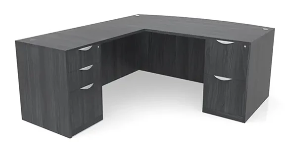 Bow-Front L-Desk 72in W x 72in D with 2 Pedestals