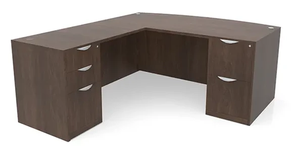 Bow-Front L-Desk 66in W x 78in D with 2 Pedestals