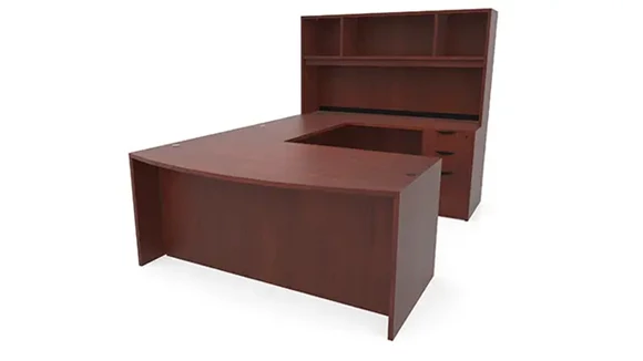 Bow-Front U-Desk 66in W x 102in D with Hutch and 2 Pedestals
