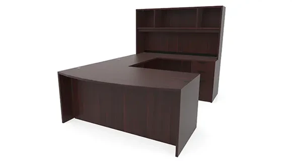 Bow-Front U-Desk 72in W x 112in D with Hutch and 2 Pedestals