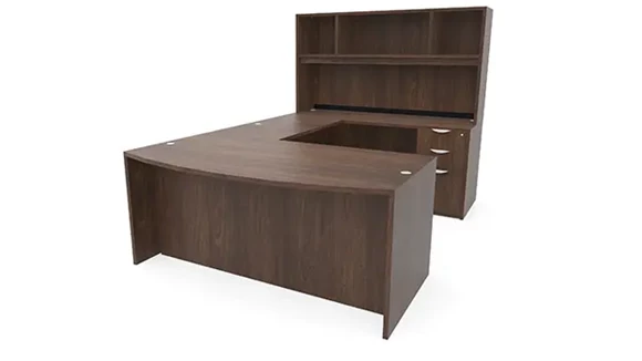 Bow-Front U-Desk 72in W x 100in D with Hutch and 2 Pedestals