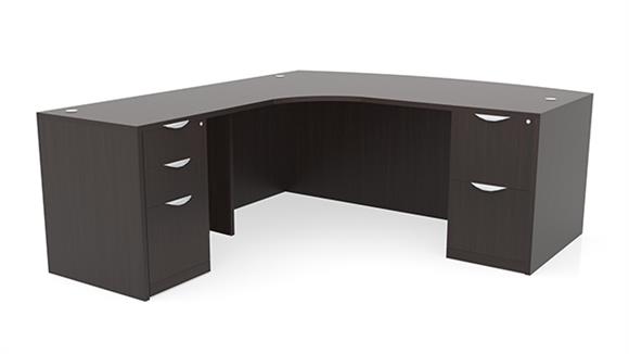 72in x 90in Curved Corner Double Pedestal Bow Front L-Desk