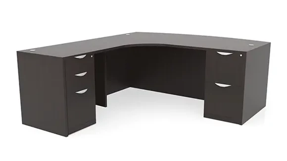 Bow-Front L-Desk 72in W x 90in D with 2 Pedestals