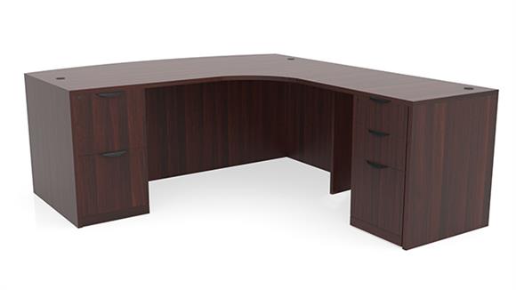 72in x 96in Curved Corner Double Pedestal Bow Front L-Desk
