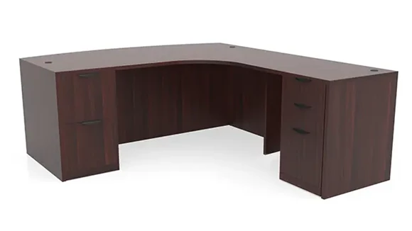 Bow-Front L-Desk 72in W x 96in D with 2 Pedestals