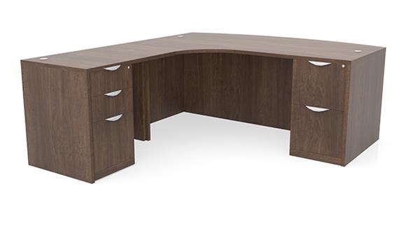 72in x 78in Curved Corner Double Pedestal Bow Front L-Desk