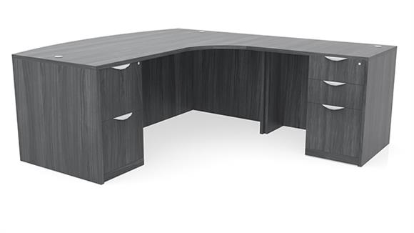 72in x 83in Curved Corner Double Pedestal Bow Front L-Desk