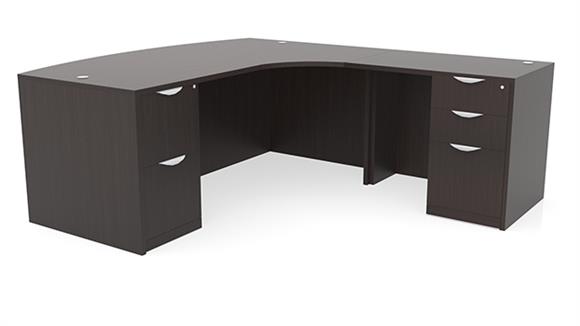 72in x 96in Curved Corner Double Pedestal Bow Front L-Desk