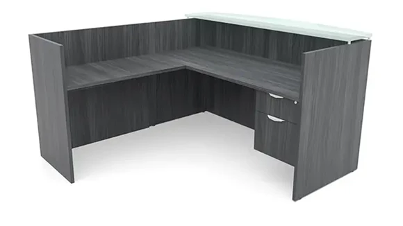 Reception L-Desk 72in W x 72in D with 1 Pedestal and Wire Management