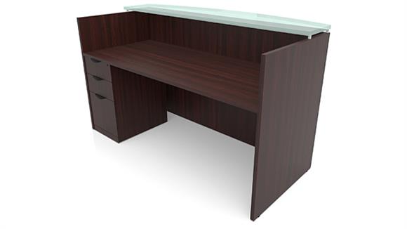 72in x 30in Single Pedestal Reception Desk with Glass Transaction Counter