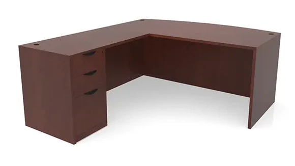 Bow-Front L-Desk 72in W x 88in D with 1 Pedestal