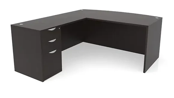 Bow-Front L-Desk 72in W x 72in D with 1 Pedestal