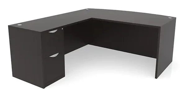 Bow-Front L-Desk 72in W x 76in D with 1 Pedestal