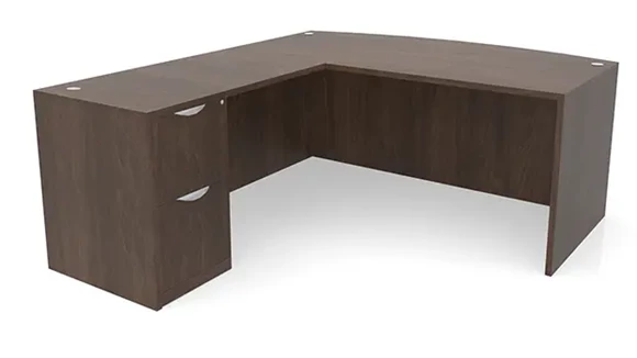 Bow-Front L-Desk 66in W x 71in D with 1 Pedestal
