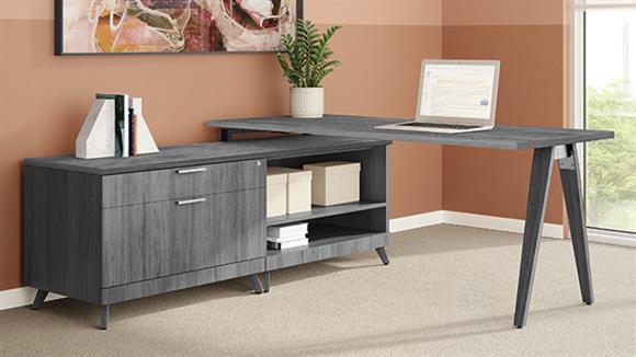 66in x 72in Wood A-Leg Low Cabinet L-Desk