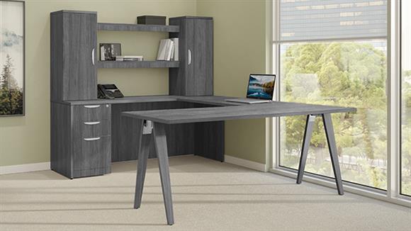72in x 96in Wood A-Leg U-Desk with Shelf Hutch 
