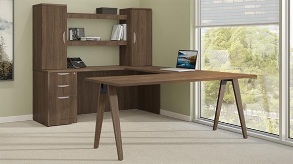 72in x 102in Wood A-Leg U-Desk with Shelf Hutch