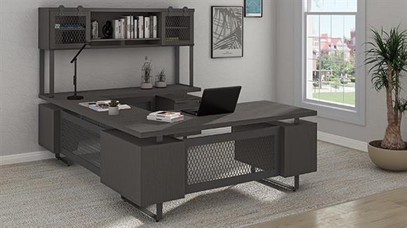 72in x 102in Double Pedestal U-Desk with Dual Storage and Hutch