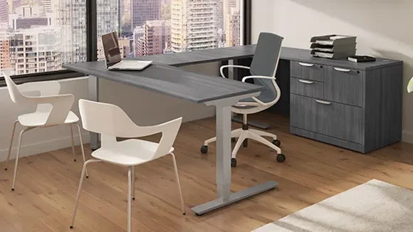 Sit-To-Stand U-Desk 72in W x 102in D with 3 Stage Legs