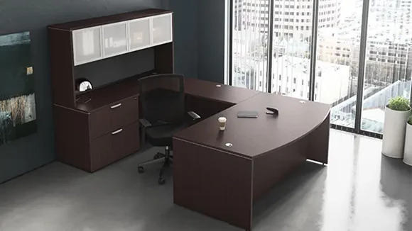 Bow-Front U-Desk 71in W x 105in D with Hutch