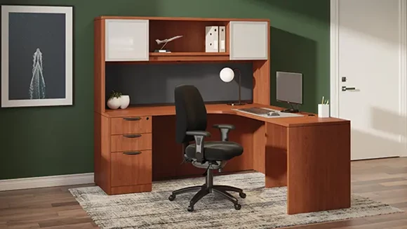 L-Desk 71in W x 71in D with 1 Pedestal and Hutch