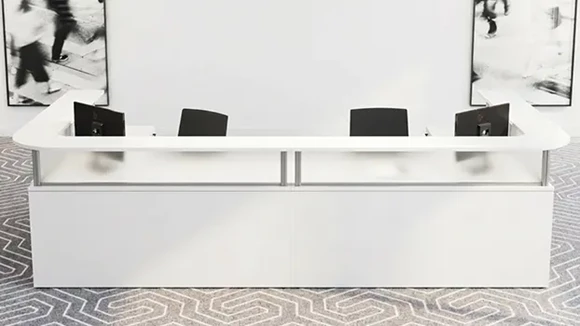 U-Desk Reception Desk 144in W x 72in D with 2 Pedestals