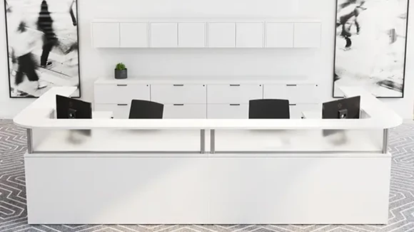 U-Desk Reception Desk 144in W x 72in D with 2 Pedestals