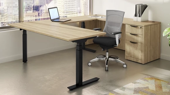 Sit-To-Stand U-Desk 72in W x 96in D with 1 Pedestal