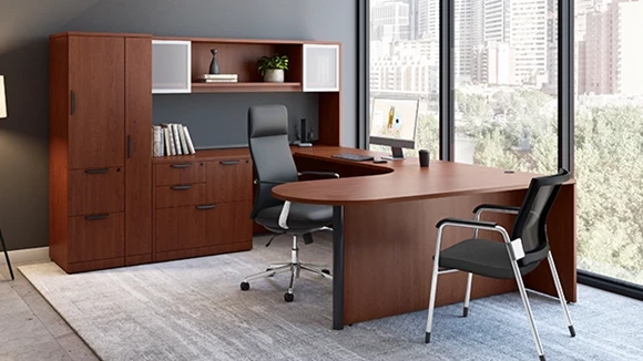 U-Desk 95in W x 108in D with Modesty Panel and Storage Cabinet