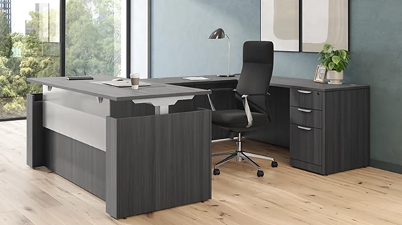Sit-To-Stand U-Desk 72in W x 101in D with 1 Pedestal