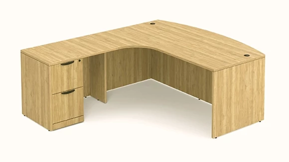 Bow-Front L-Desk 71in W x 95in D with Corner Extension and 1 Pedestal