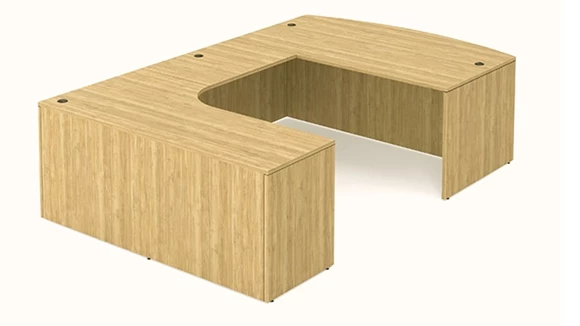 Bow-Front U-Desk Shell 72in W x 124in D with Extended Credenza