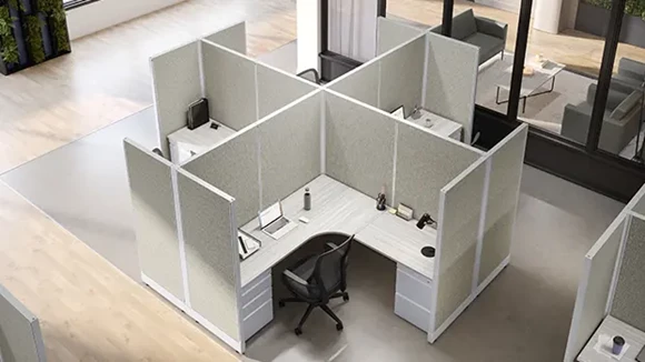 4 Person Cubicle with 2 Pedestals and Power